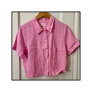 WILFRED Cropped Button Down Shirt In PINK Size M Linen Feels